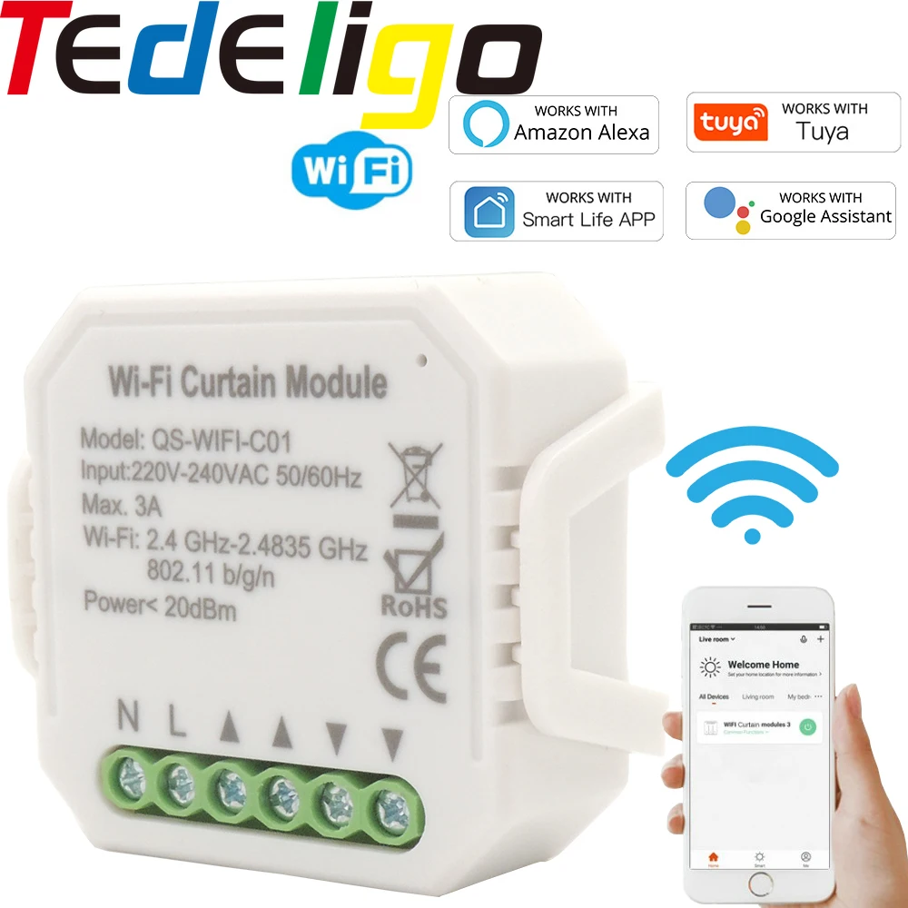 Модуль переключателя для штор Tuya Smart life Wi Fi модуль роликовых затворов с голосовым
