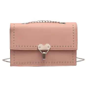 

Women's Bag Fashion Rivet Small Square Solid Color Diagonal Shoulder Temperament Retro Simple Color Leather Buckle H1