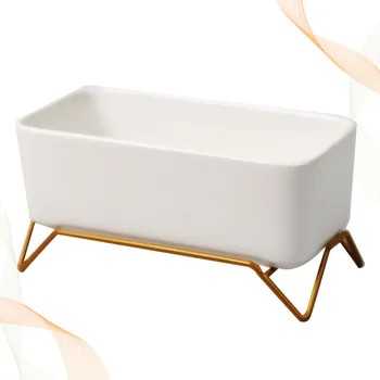 

Rectangular Flowerpot Ceramic Iron Base Planter Delicate Flower Pot Creative Succulent Pots for Home Garden Office Shop