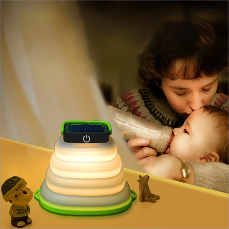 easy carry Collapsible Solar Lamp USB/Solar Charging waterproof 3 mode night light for Family baby Outdoor travel camping