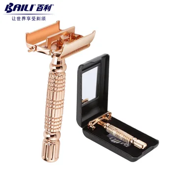 

BAILI Twist Butterfly Open Classic Double Edge Blade Safety Shaving Razor Shaver Handle Holder +Blade +Mirror Case BD177