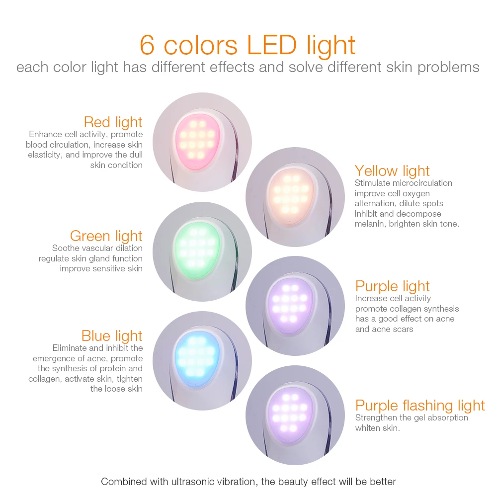  Multifunction LED Photon Therapy Beauty Device Tighten Lifting Whitening Anti-aging Acne Ultrasonic