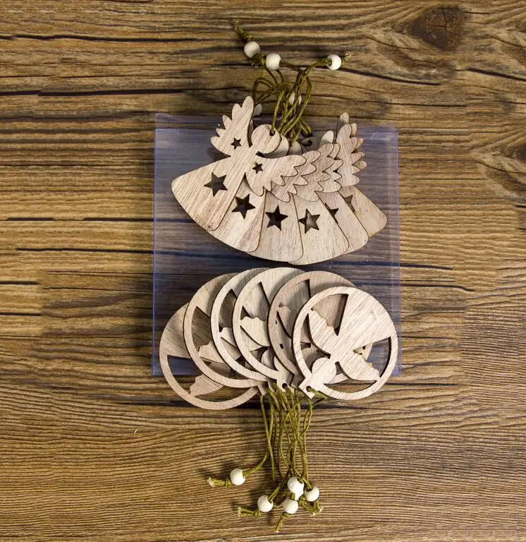 Kids diy gift Wooden angel New Year snowflake Christmas Pendants Craft Christmas Tree Decoration For Home Navidad Ornaments