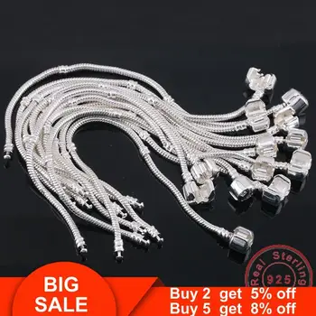 

14 Styles Original 925 Sterling Silver Fit Pandoraa Snake chain Charm Bracelets for Women DIY Beads Charms Bracelet Bangle Gift