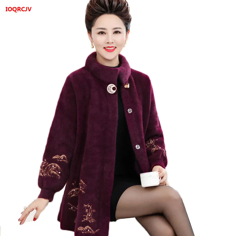 ^*Best Offers High Quality Imitation Mink Cashmere Coat Middle-aged Women Cardigan Knit 2019 New Autumn Thick Loose Sweater Coat Female W1522