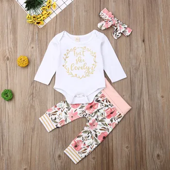 

Cute Newborn Baby Girl Clothes Romper Pants Legging Trousers Headband Outfit Set