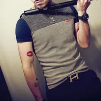 Letnia moda męska koszulka patchworkowy w stylu Casual koszulka z krótkim rękawem męska odzież Trend Casual Slim Fit Hip-Hop koszulki 5XL 2