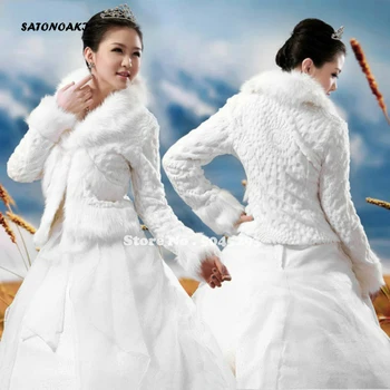 

Wedding Accessories High Quality Faux Fur Bolero Long Sleeves Ivory Wedding Jackets Winter Warm Coats Bride Wedding Coat