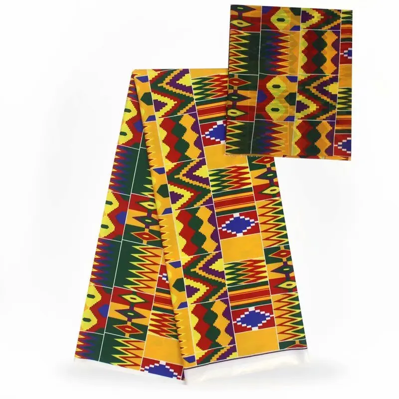 Нигерия Гана Кенте шелковая ткань с цифровым печатным рисунком Анкара Африканский Воск узор 4 ярдов audel ткань+ 2 ярдов шифон для платья - Цвет: as picture