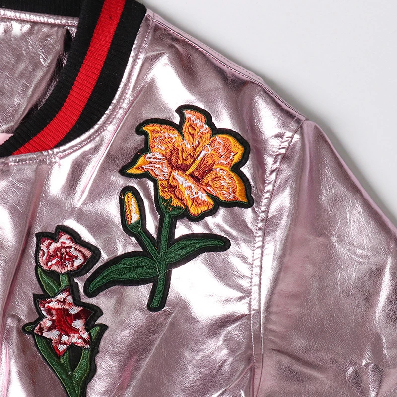 ECRURANI Casual Embroidery Jacket For Women O Neck Long Sleeve Zipper Hit Color Jackets Female Fashion New Clothing 2021 Stylish