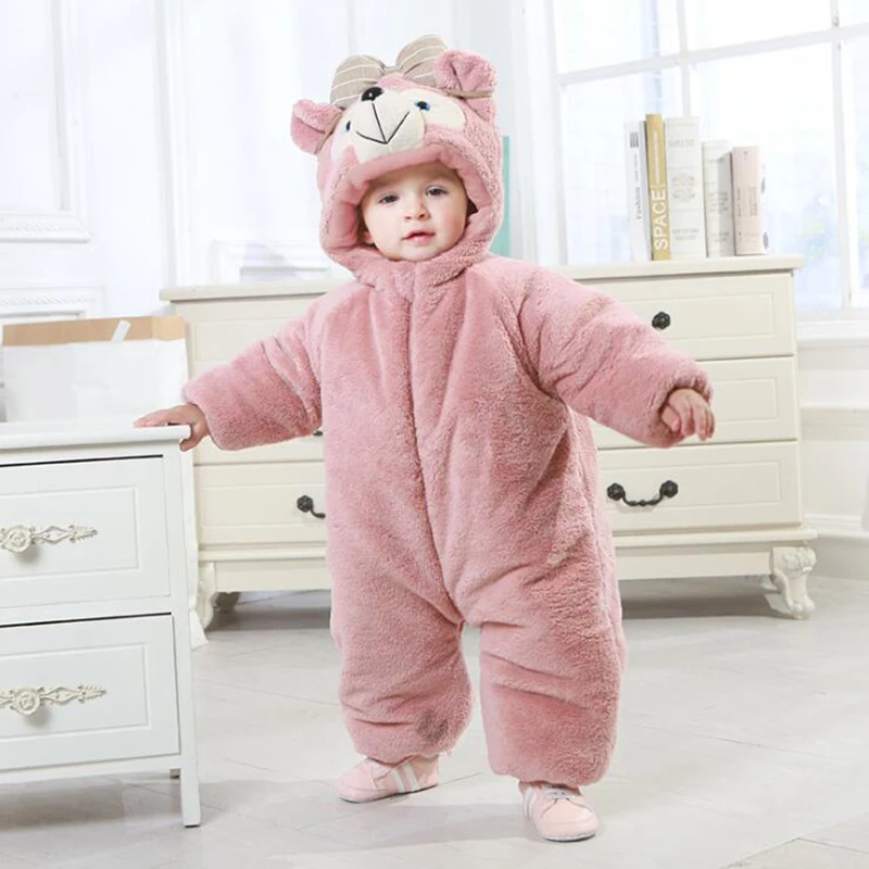 

Newborn Baby Pink Duffy Bear Thicken Pajamas Clothing Winter Infant Animal Romper Onesie Anime Costume Outfit Hooded Jumpsuit