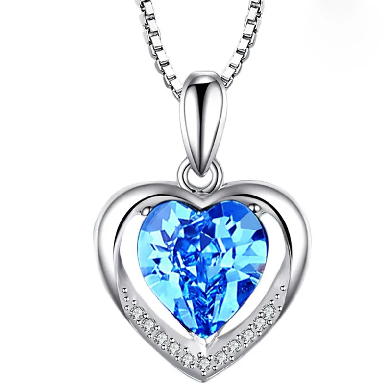 blue Bague Ringen Temperament 5 colors optional Heart shaped Gemstone Pendant for Women Cordiform Silver 925 Jewelry Engagement GIFT - Цвет камня: blue