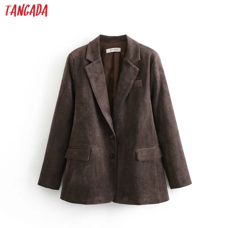 Tangada, Женский однотонный вельветовый пиджак, дизайнерский, Осень-зима, офисный, Женский блейзер, карманы, рабочая одежда, топы DA54