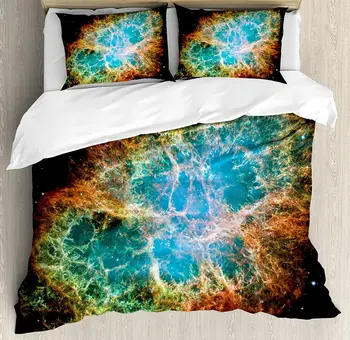 

Outer Space Duvet Cover Set Image of Crab Nebula in Early Age Clean Version of Original Space Print Bedding Set Orange