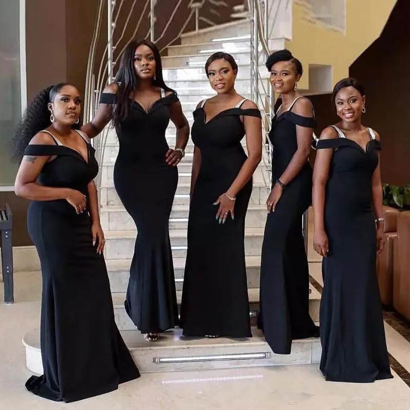 

Black Mermaid Off the Shoulder Bridesmaid Dresses Plus Size Satin Long Wedding Guest Maid of Honor Dress Custom Made