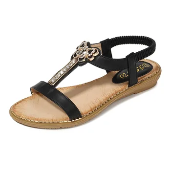 

Summer Women Rhinestones Flat Beach Sandals Female T-strap Flip Flops Elastic Band Ladies Gladiator Women Sandals X6X50294