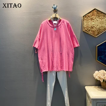 

XITAO Hole Drawstring Tshirt Fashion Patchwork Small Fresh Pullover 2020 Spring Summer Goddess Fan Casual Style Tee Top GCC3464