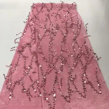 

2019 velvet with tassels french tulle fabric 5yards sequins velvet lace fabric with sequins for wedding dress RFOC091