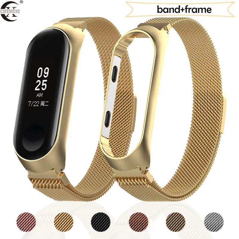 Миланская петля ремешок + рамка для Xiaomi Mi 4 Mi3 браслет Miband 3 M3 M4 металлический из