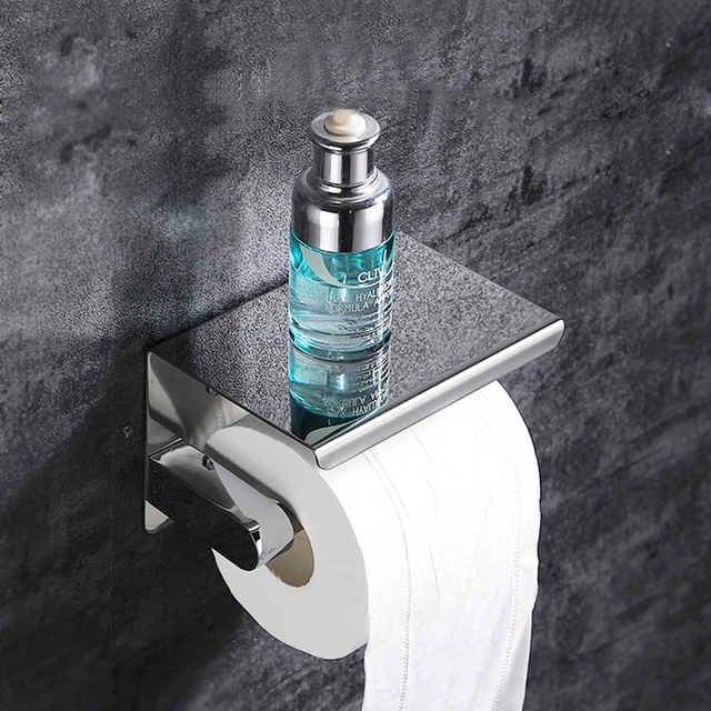 Stainless Steel Toilet Paper Holder Bathroom Wall Mount WC Paper Phone Holder Shelf Towel Roll shelf Accessories style E silver