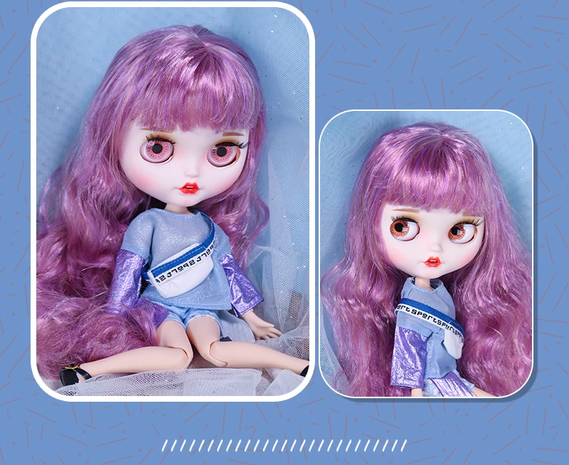 Elayne – Premium Custom Neo Blythe Doll with Purple Hair, White Skin & Matte Smiling Face 2