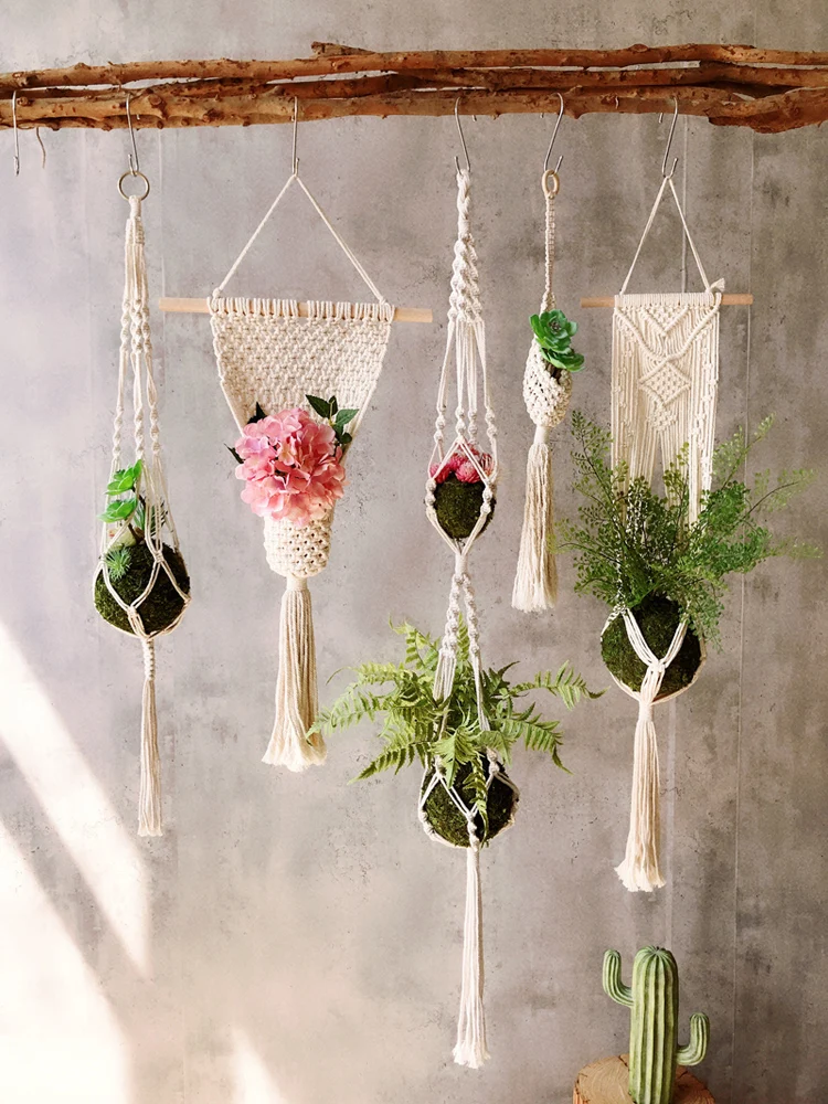 Flowerpot-Net-Hanger Hanging-Baskets Plant-Holder Wall-Decoration 100%Handmade
