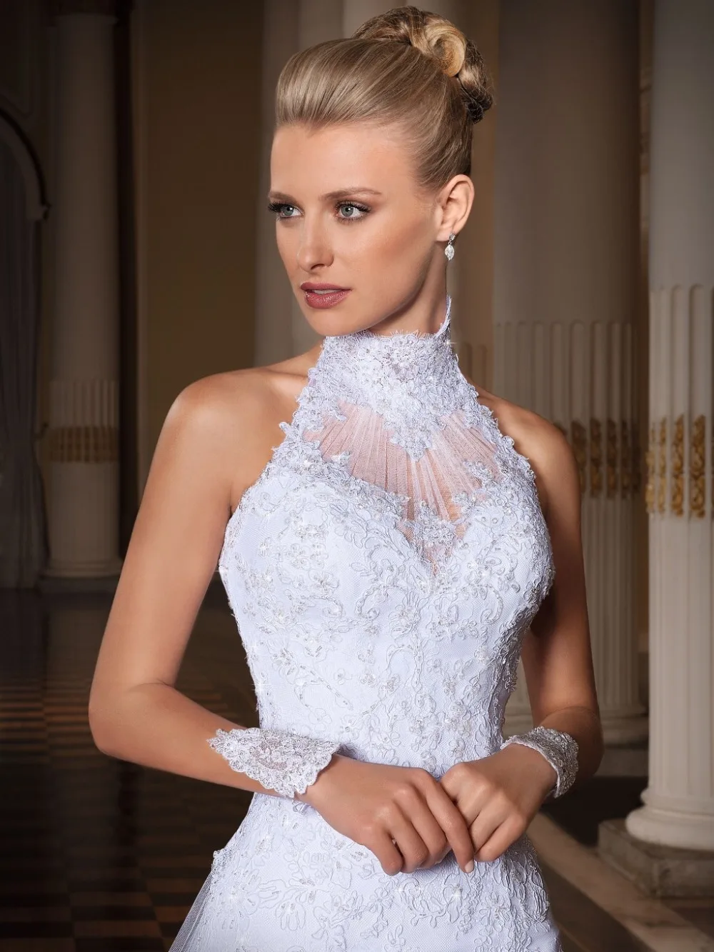 Vestido de noiva/ кружевное платье с высоким воротом и отстегивающимся хвостом; платье для матери невесты; abendkleider Casamento