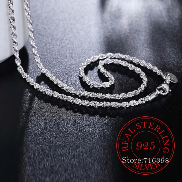 2.4mm Rope Chain Necklace, Sterling Silver, Men's Necklaces