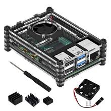 PPYY-акриловый прозрачный/прозрачный и черный чехол для Raspberry Pi 4 Модель B, с охлаждающим вентилятором для Raspberry Pi 4B