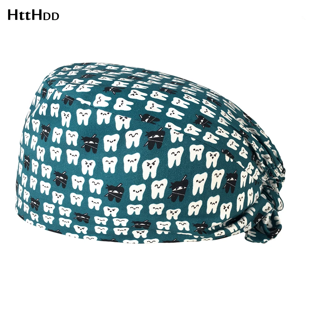 

High Quality Cartoon print Beauty salon Work wear scrubs caps Lab dust-proof work caps Sweat-absorbent Health service scrubs hat