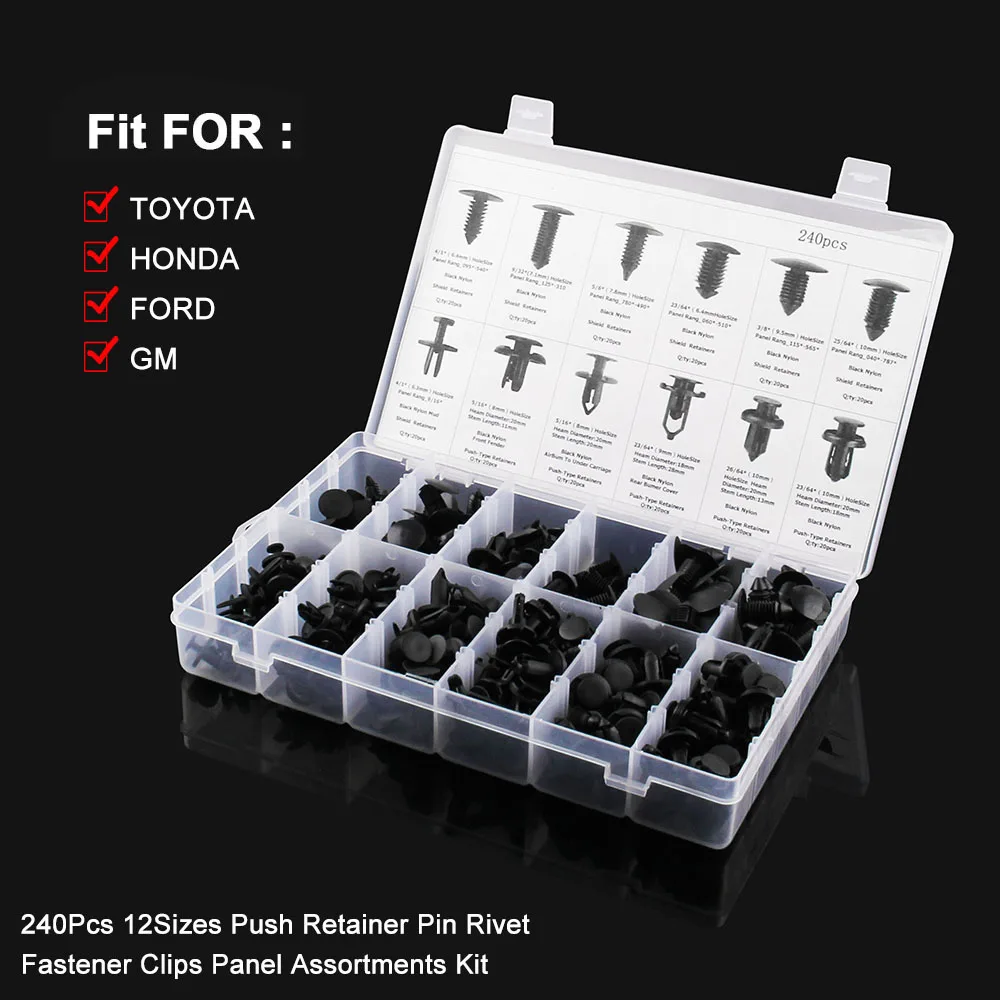 240x Nylon пластиковые зажимы заклепки для ford Toyota Honda 6.3mm 8mm 9mm 9.5mm 10mm авто крепеж