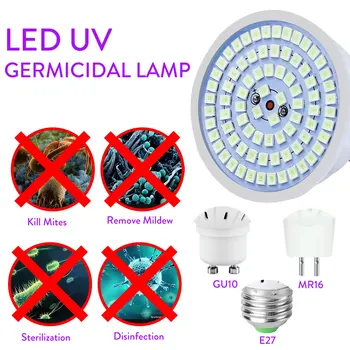 

Ultraviolet disinfection Light LED Indoor Home UV Germicidal Lamp E27 Ozone Sterilizer Lampara 220V 72LEDs UVC Bulb Kill Virus