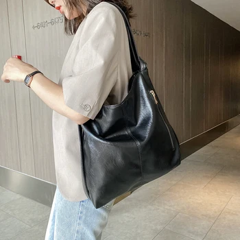 

Large Capacity Women's Hobo Bag Elegant Simple Shoulder Bags High Quality Vintage Tote Bags Luxury Pu Leather Pure Color Handbag