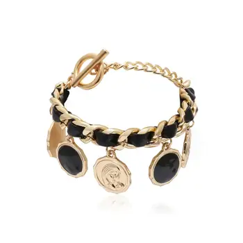 

Ornament retro punk female personality geometric portrait round pendant bracelet