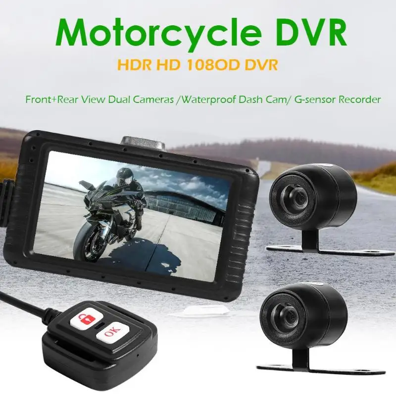 Мотоцикл dvr Dash Cam FHD 1080P+ 720P двойной объектив передний задний вид водонепроницаемый двигатель дистанционного управления экшн-камера рекордер g-сенсор