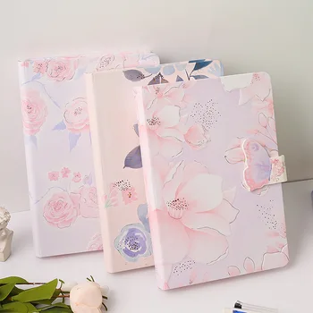

A5 Hardcover Color Flower Creative Notebook 32K Lovely Girl Writing Diary Planner Book Magnetic Buckle Colored Blank Pages
