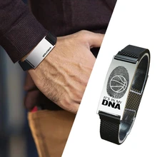 Мужской браслет из нержавеющей стали с эластичной сеткой для унисекс, ювелирные изделия с магнитной пряжкой, персонализированная гравировка, подходит для любого запястья