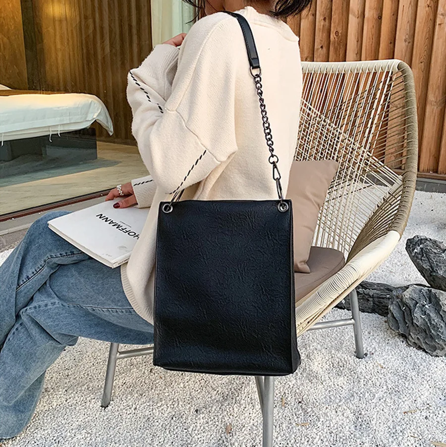 Mara's Dream New Solid Color Female Bag Shoulder Diagonal Chain Bag Black Vertical Square Shoulder Bag