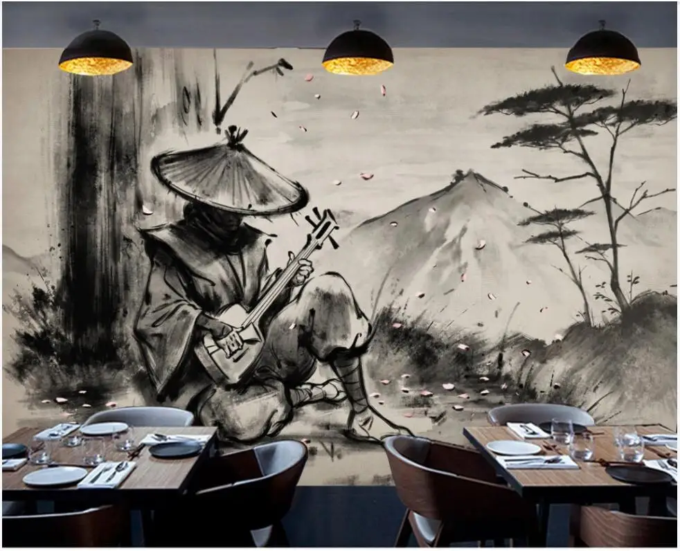 Пользовательские фото 3d обои в японском стиле черный и белый ukiyo-e Самурай erhu