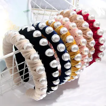 

Flatfoosie Fashion Padded Velvet Pearl Hairband for Women Autumn Winter Twist Headband Handmade Hair Hoop Girl Hair Accessories