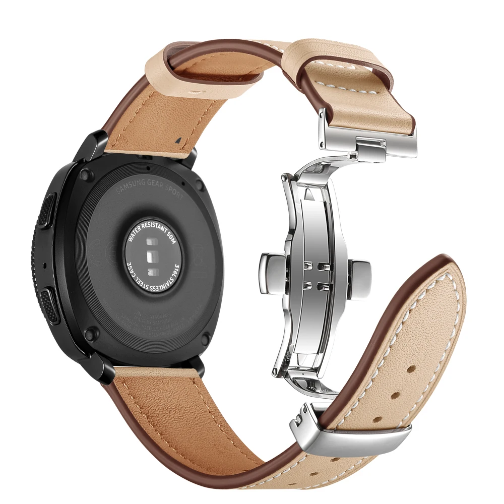 UEBN кожаный ремешок с серебряной застежкой-бабочкой, 20 мм, для samsung Galaxy Watch, 42 мм, активный 2 браслет, ремешок для часов gear S2, спортивный ремешок для часов