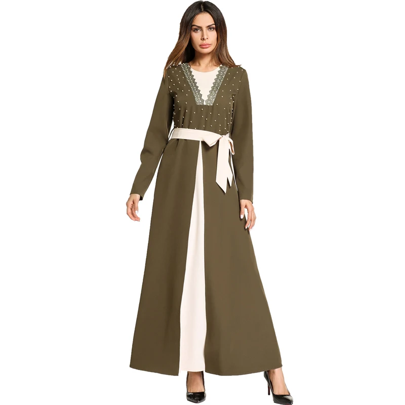 green dress Абайя в арабском стиле Дубай хиджаб мусульманское платье турецкие платья ислам ic одежда Абая для женщин Кафтан Marocain кафтан халат ислам Elbise - Цвет: green dress
