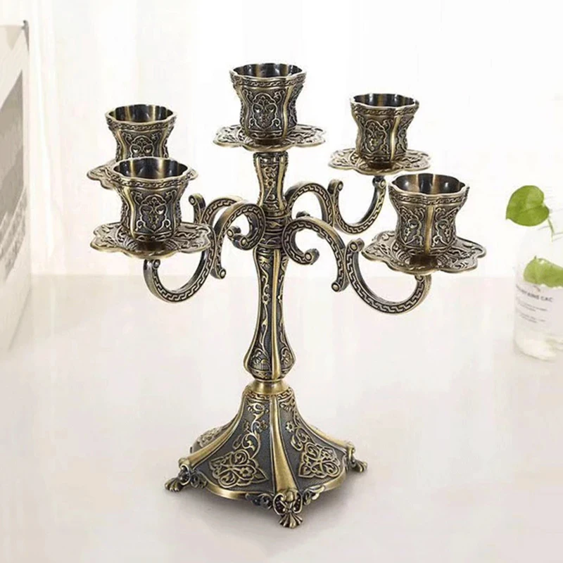 

Luxury European Metal Candle Holders Bronze Color Candelabra Wedding Party Table Centerpieces Decor Home Romantic Candlestick