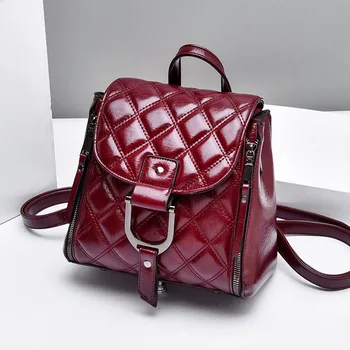 

European and American fashion plaid women's backpack Premium patent leather women bag Student school bags Travel backpacks