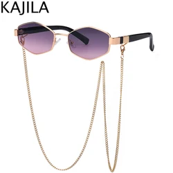 Elegant Hexagon Sunglasses with Chain - Luxury Designer Punk Shades (7506)