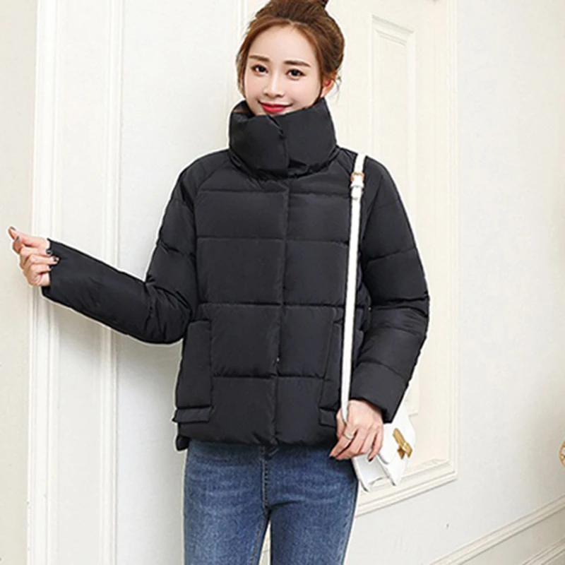 

2019 Jacket Women Winter Fashion Warm Thick Solid Short Style Cotton padded Parkas Coat Stand Collar Plus size Jackets