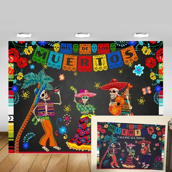 

Dia de Los Muertos Photography Backdrop Day of The Dead Background Mexico Floral Sugar Skull Dress-up Fiesta Party Supplies Prop