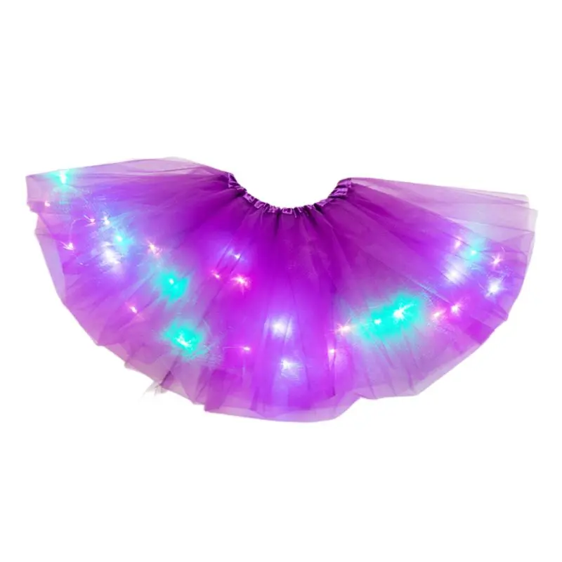 Прямая поставка и для женщин и девочек неоновый светодиодный танцевальная юбка-пачка со складками многослойный тюль светильник короткое платье Nov.20 - Цвет: Deep Purple