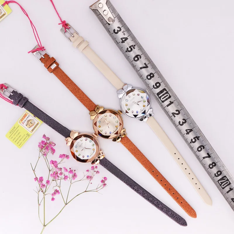 Free Steel Strap Julius Lady Women's Watch Japan Quartz Cute Hours Fashion Real Leather Children Clock Girl's Birthday Gift Box