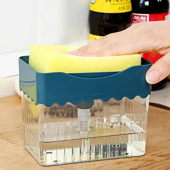 

2-in-1 Sponge Soap Dispenser Box With Soap Dispenser Double Layer Kitchen Plastic Soap Dispenser Sponge Scrubber Holder Case